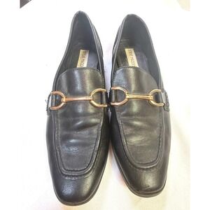 Steve Madden Carrine Black Leather Loafers Gold Bit Detail Women Size 8M